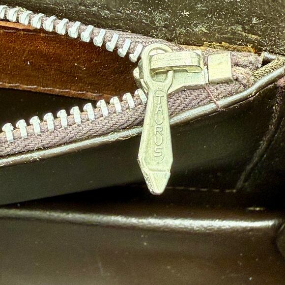 Vintage 60s Taurus Brown Leather Clutch Bag w/ Red Enamel Clasp Mod Purse - Picture 13 of 16